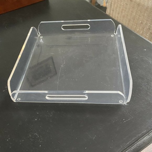 Unbranded Other - Vintage Acrylic Clear Serving Tray Square Handled Ottoman Style 12"